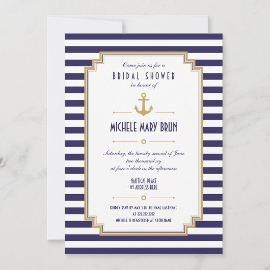 Stijlvolle Nautical Bridal Shower Kaart (Voorkant)