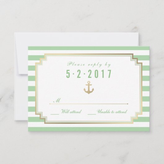 Stijlvolle Nautical Custom Mint White RSVP-kaart RSVP Kaartje (Voorkant)