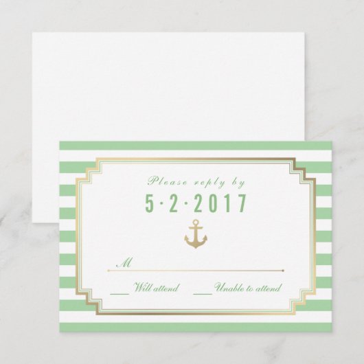 Stijlvolle Nautical Custom Mint White RSVP-kaart RSVP Kaartje (Voorkant / Achterkant)