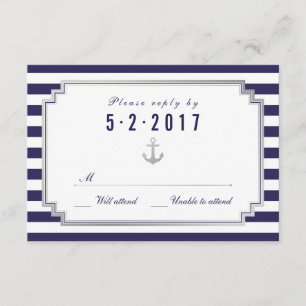 Stijlvolle Nautical Custom Navy White RSVP-kaart RSVP Kaartje