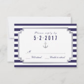 Stijlvolle Nautical Custom Navy White RSVP-kaart RSVP Kaartje (Voorkant)