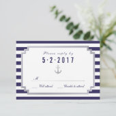 Stijlvolle Nautical Custom Navy White RSVP-kaart RSVP Kaartje (Staand voorkant)