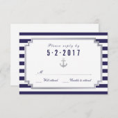 Stijlvolle Nautical Custom Navy White RSVP-kaart RSVP Kaartje (Voorkant / Achterkant)