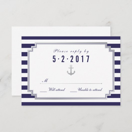 Stijlvolle Nautical Custom Navy White RSVP-kaart RSVP Kaartje (Voorkant / Achterkant)