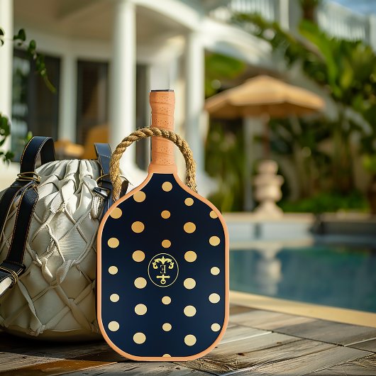 Stijlvolle Nautical Navy Blue & Gold Anker Monogra Pickleball Paddle