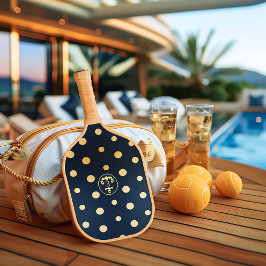 Stijlvolle Nautical Navy Blue & Gold Anker Monogra Pickleball Paddle