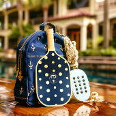 Stijlvolle Nautical Navy Blue & Gold Anker Monogra Pickleball Paddle