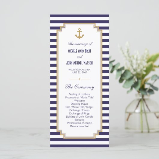 Stijlvolle Nautical Wedding Program Rack-Kaarten Programmakaart (Staand voorkant)