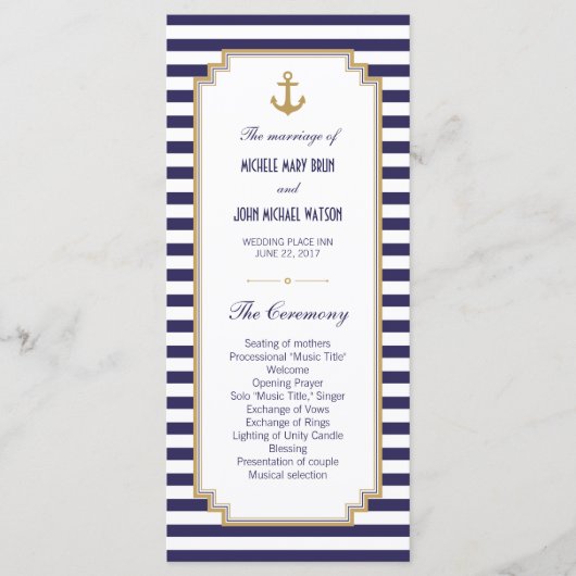 Stijlvolle Nautical Wedding Program Rack-Kaarten Programmakaart (Voorkant)