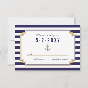 Stijlvolle Nautical Wedding RSVP Kaart