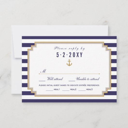 Stijlvolle Nautical Wedding RSVP Kaart Keuze uit (Voorkant)