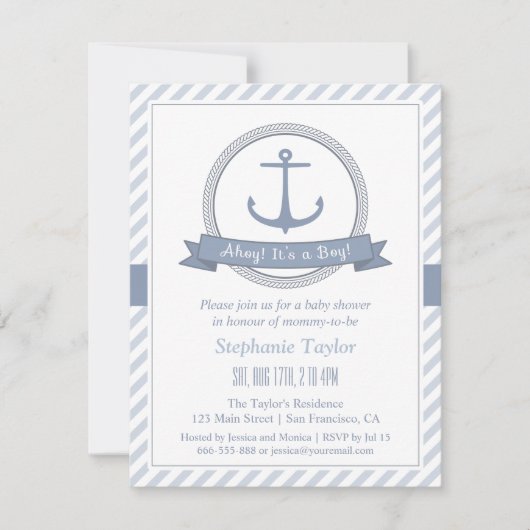 Stijlvolle nautisch getinte babyshower uitnodiging (Voorkant)