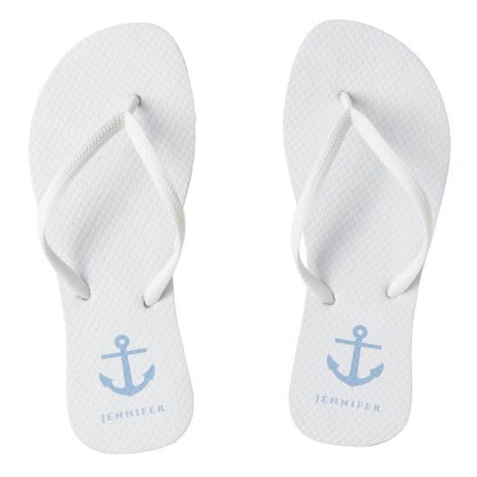 Stijlvolle nautische blauwe anker aangepaste naam teenslippers (Voetbed)