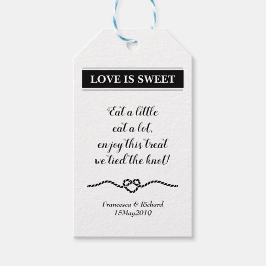 Stijlvolle nautische touw hart bruiloft gunsten cadeaulabel (Voorkant)