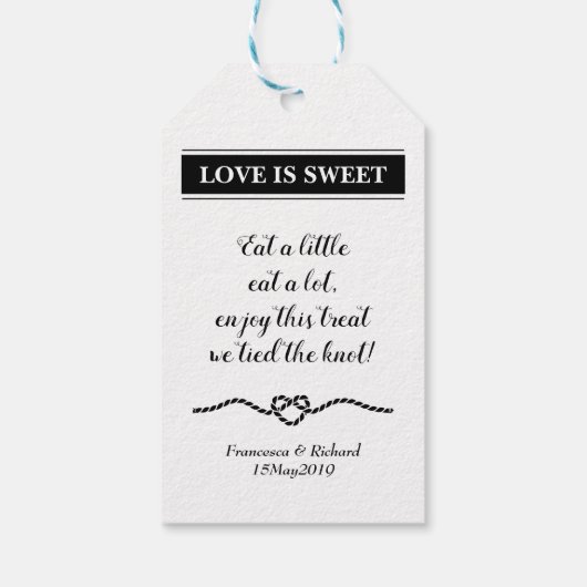 Stijlvolle nautische touw hart bruiloft gunsten cadeaulabel (Achterkant)