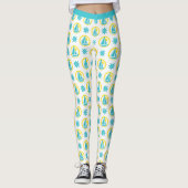 Stijlvolle Nautische Zeilboot Blauw Geel Yoga Leggings (Voorkant)