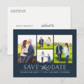 Stijlvolle Navy 4 foto Save the Date Briefkaart (Voorkant / Achterkant)