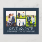 Stijlvolle Navy 4 foto Save the Date Briefkaart (Voorkant)