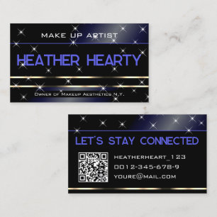 Stijlvolle Navy Blauw Goud Glitter Sterren QR Code Visitekaartje