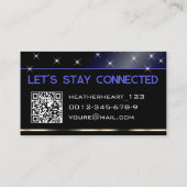 Stijlvolle Navy Blauw Goud Glitter Sterren QR Code Visitekaartje (Achterkant)