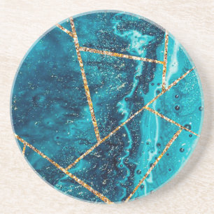 Stijlvolle Navy Blauwe Gouden Agaat Geode Chic Mon Zandsteen Onderzetter