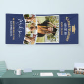 Stijlvolle Navy Blue 4 Photo Collage Afstuderen Spandoek (Beurs)