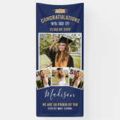 Stijlvolle Navy Blue 4 Photo Collage Afstuderen Spandoek (Verticaal)