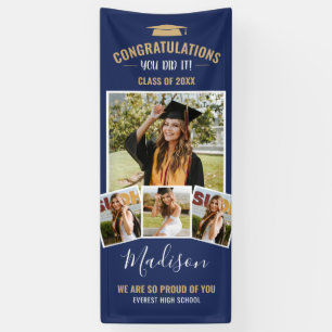 Stijlvolle Navy Blue 4 Photo Collage Afstuderen Spandoek