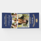 Stijlvolle Navy Blue 4 Photo Collage Afstuderen Spandoek (Horizontaal)