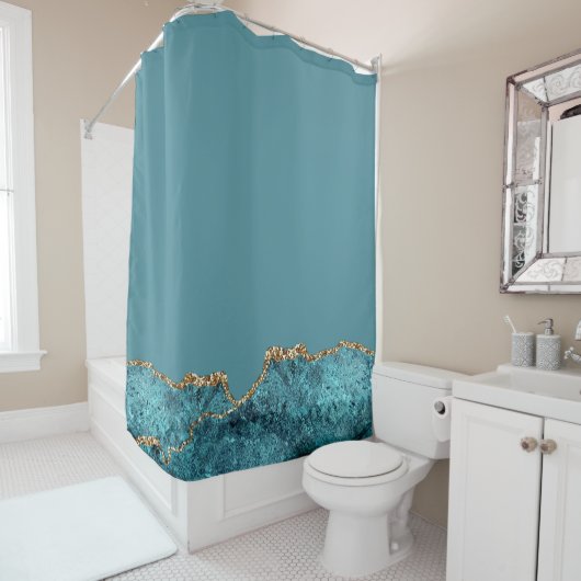 Stijlvolle Navy Blue Gold Agaat Geode Chic Douchegordijn (In situ)