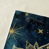 Stijlvolle Navy Blue Gold Glitter Custom Sun Manda Strandlaken (In situ)