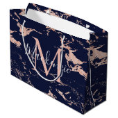 Stijlvolle Navy Blue Marble Roos Gold Folie Monogr Groot Cadeauzakje (Achterkant Gekanteld)