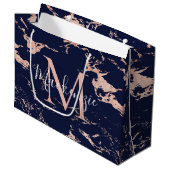 Stijlvolle Navy Blue Marble Roos Gold Folie Monogr Groot Cadeauzakje (Voorkant Gekanteld)