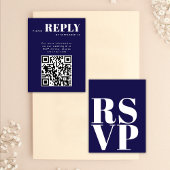 Stijlvolle Navy Blue RSVP-kaarten voor bruiloft QR RSVP Kaartje