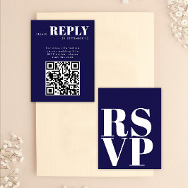 Stijlvolle Navy Blue RSVP-kaarten voor bruiloft QR RSVP Kaartje