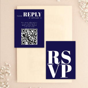 Stijlvolle Navy Blue RSVP-kaarten voor bruiloft QR RSVP Kaartje