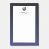 Stijlvolle Navy Blue Silver Monogram Post-it Notes (Voorkant)