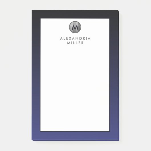 Stijlvolle Navy Blue Silver Monogram Post-it Notes (Voorkant)