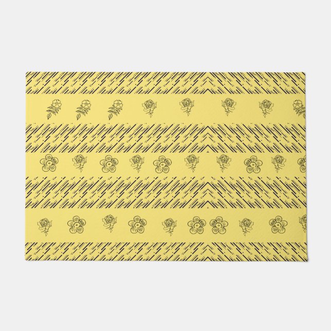 Stijlvolle Navy Blue Stripes & Bloemenprint op gee Deurmat (Voorkant)