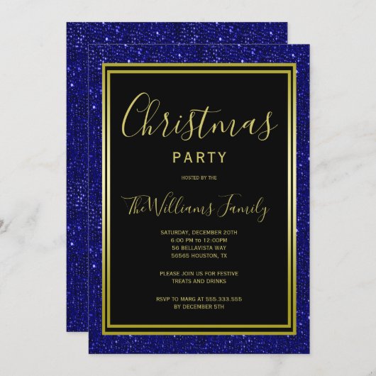 Stijlvolle Navy Glitter, Gold Framed Christmas Par Kaart (Voorkant / Achterkant)