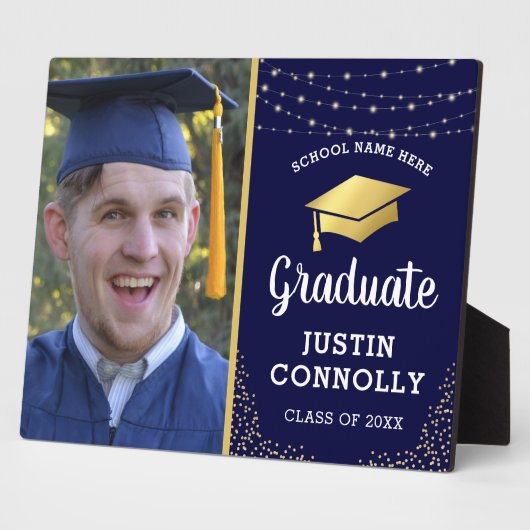 Stijlvolle Navy & Gold Class van 2025 Afstuderen F Fotoplaat (Zijkant)