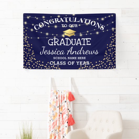 Stijlvolle Navy & Gold Class van 2025 Afstuderen Spandoek (Insitu)