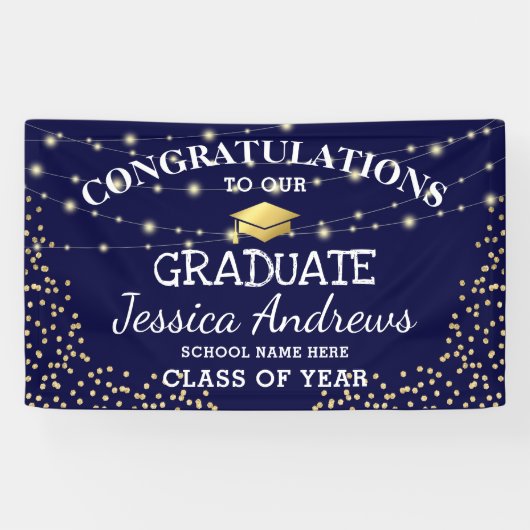 Stijlvolle Navy & Gold Class van 2025 Afstuderen Spandoek (Horizontaal)