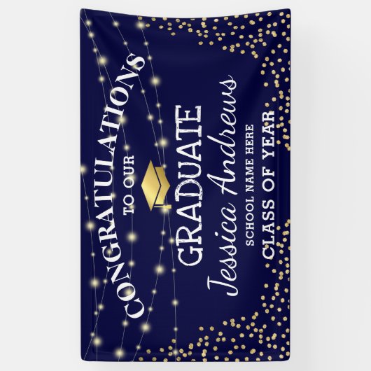 Stijlvolle Navy & Gold Class van 2025 Afstuderen Spandoek (Verticaal)