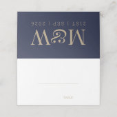 Stijlvolle Navy Gold White bruiloft Plaatskaartje (Buitenkant ongevouwen)