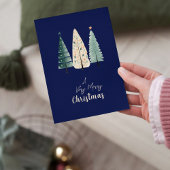 Stijlvolle Navy Night Sky Stars Pine Trees Kerstmi Feestdagen Kaart