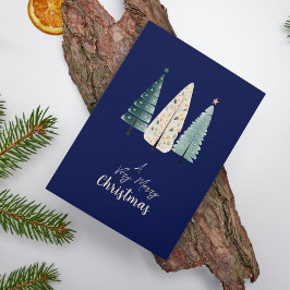 Stijlvolle Navy Night Sky Stars Pine Trees Kerstmi Feestdagen Kaart