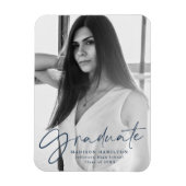 Stijlvolle Navy Script Afstuderen Aankondigingsfot Magneet (Verticaal)