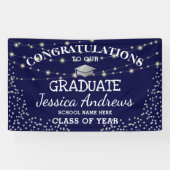 Stijlvolle Navy & Sliver Klasse van 2025 Afstudere Spandoek (Horizontaal)