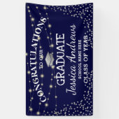 Stijlvolle Navy & Sliver Klasse van 2025 Afstudere Spandoek (Verticaal)